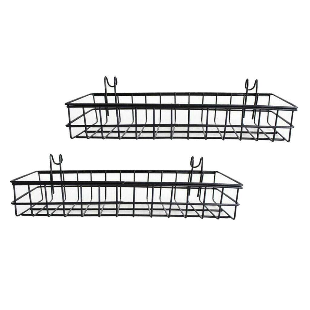 2 Pcs Wall Hanging Storage Basket Shelves Holder Home Decoration Black