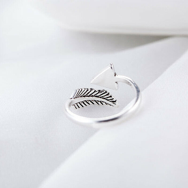 retro crystal triangle feather opening ring female jewel.l8