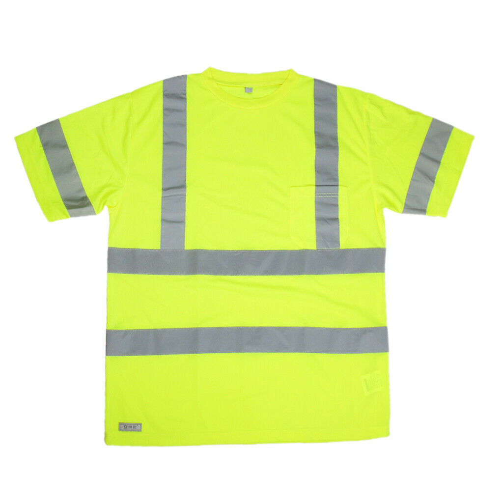 Hi-Vis Reflective Tape Short Sleeve Road Work Safety T Shirt yellow