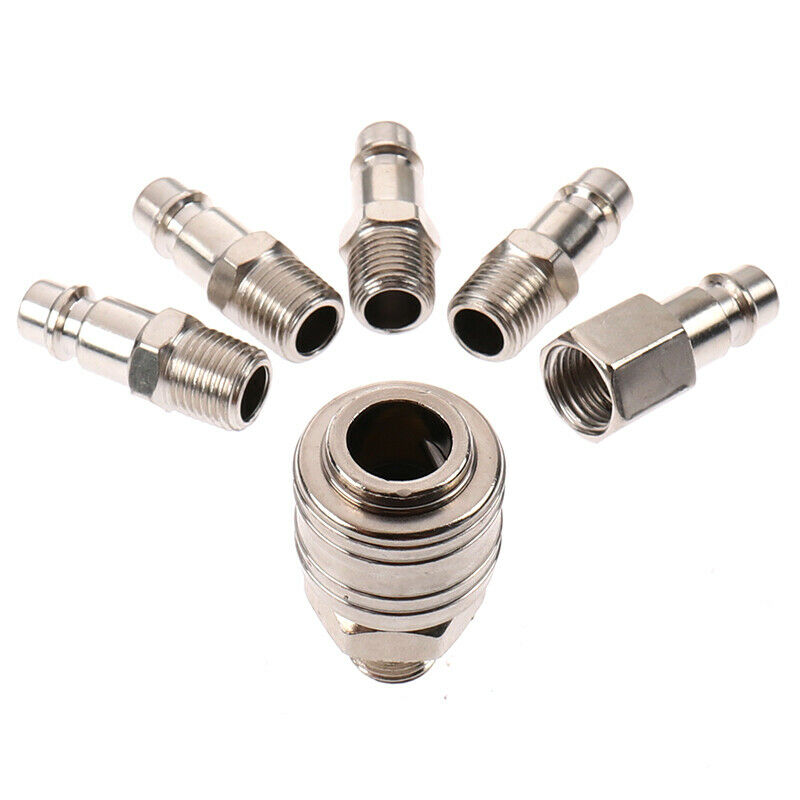 6Pcs EURO Air Line Hose Compressor Fitting Connector Quick Release Set 1/4"BDAU
