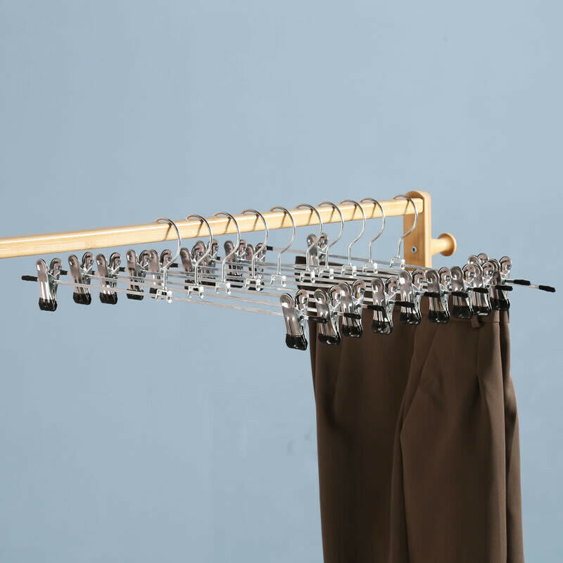 10PCS Metal Clip Hanger Cloth Closet Pant Trouser Skirt Non-slip Adjustable Rack