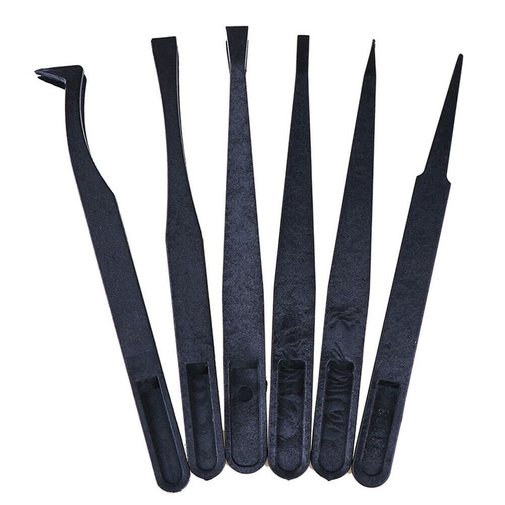 6Pcs Black anti static tweezers heat resistant plastic tweezers set craft.l8
