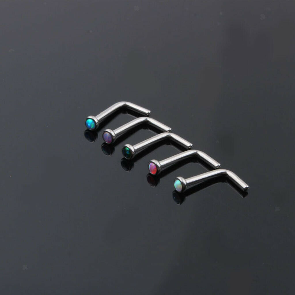 5 Piece/Pack Hypoallergenic Titanium Steel L Shaped Band Nose Ring Curved Bar