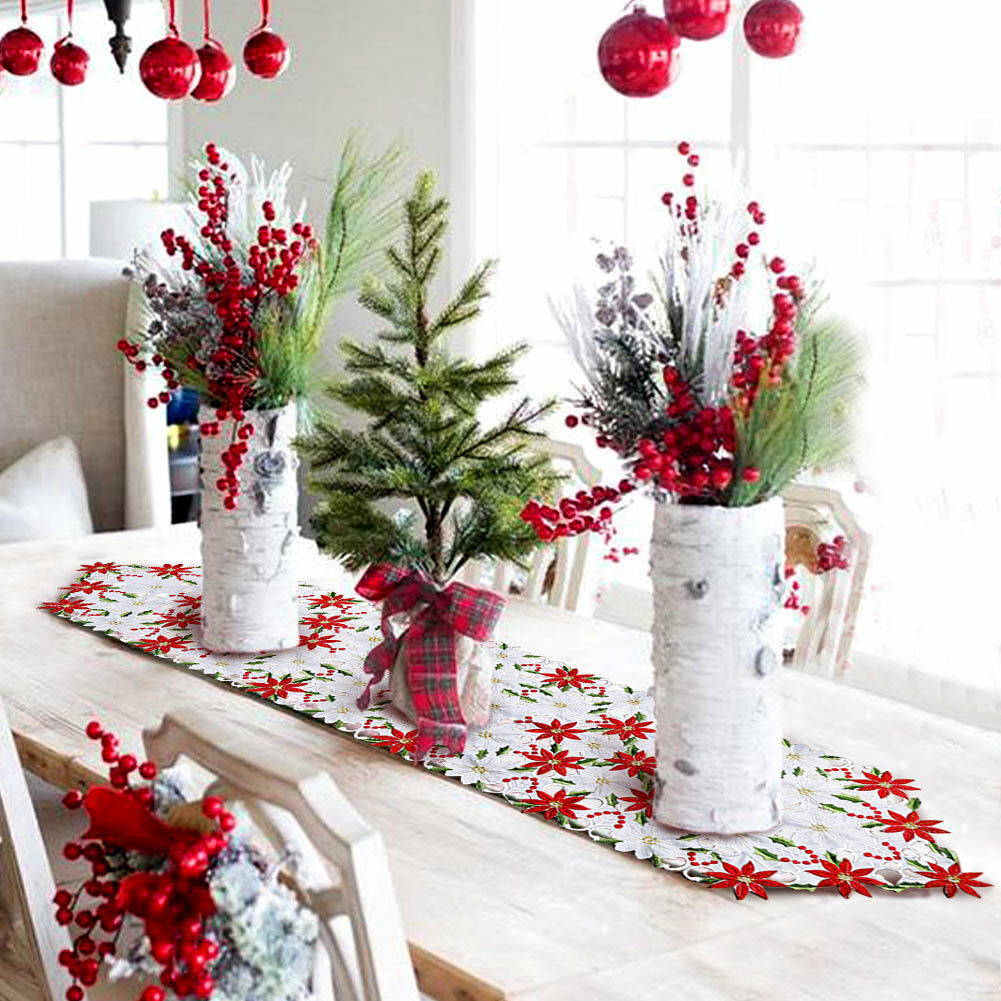 Embroidered Maple Leaves Table Runner Handmade Table Cover For Party