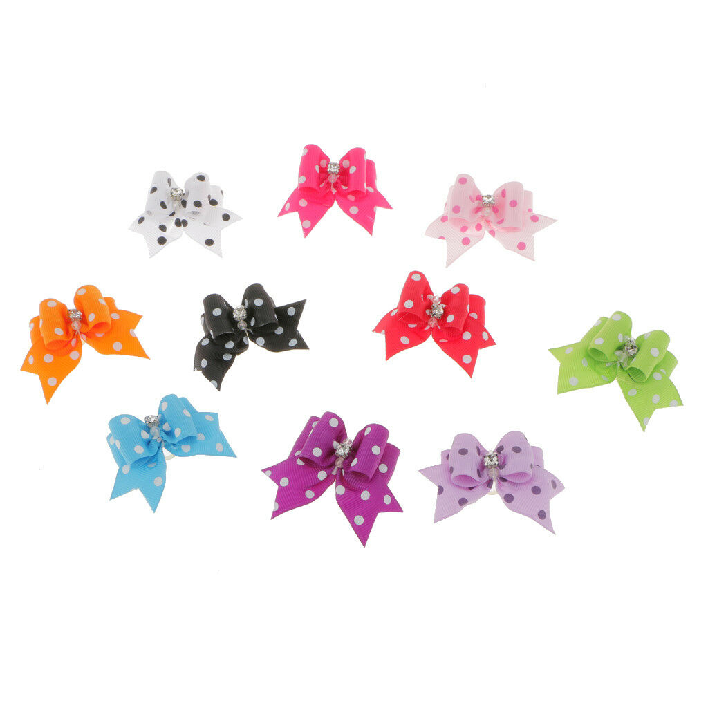 10pcs Pet Dog Puppy Cat Flower Headdress Hair Ribbon Bows with Rubber Band