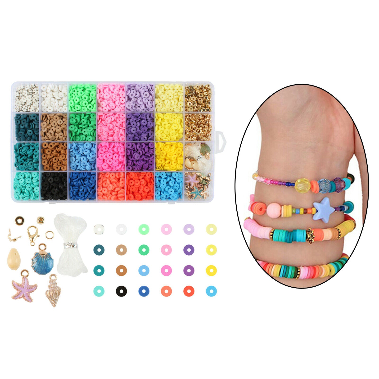 28 Grid Polymer Clay Beads Charms for DIY Bracelets Jewelry Making