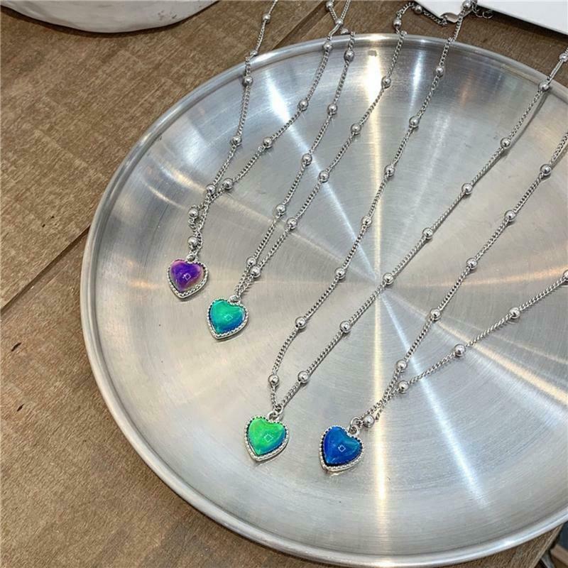 Female Jewelry Temperature Sensing Necklace Heart Shaped Pendant for Women Girls