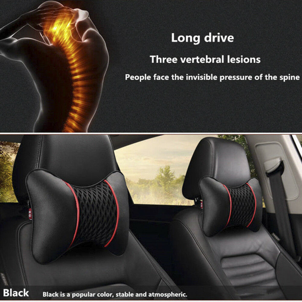 2 Pcs Black PU Leather Car Seat Head Neck Rest Cushion Pad Headrest Pillow