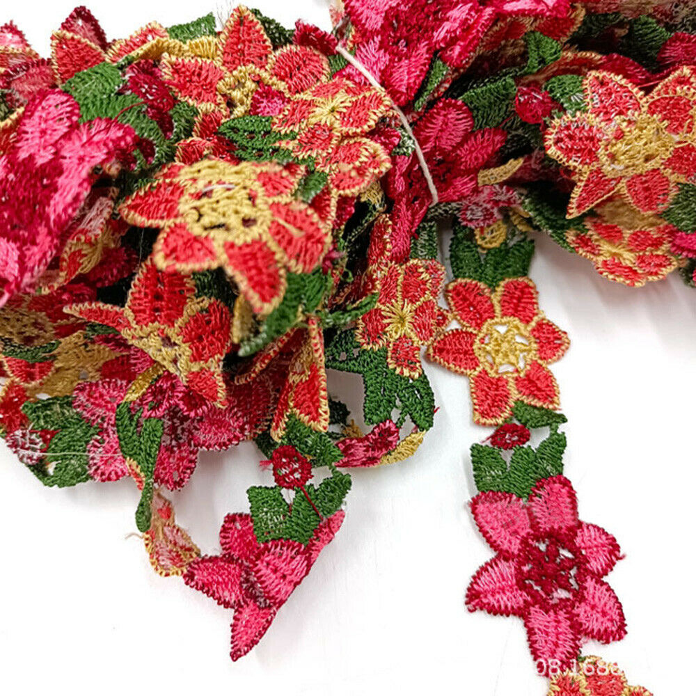 5 Yards Embroidered Flower Trim Lace Ribbon Fringe Sewing Embellishments Decor