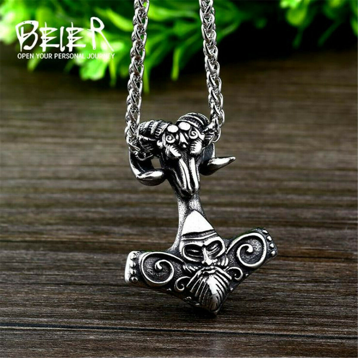 Men's Sliver Stainless Steel Norse Viking Thor Hammer Mjolnir Amulet Pendant