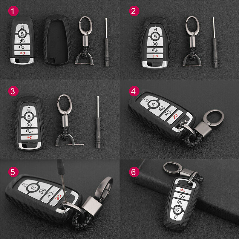 Carbon Fiber Remote Car Key Fob Case Cover Holder Chain Shell for Ford Ranger