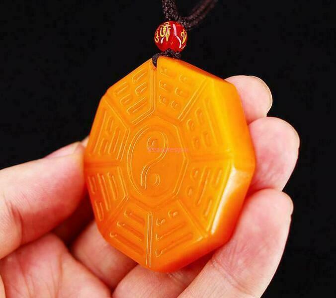 Yellow Jade Tai Chi Pendant Natural Women Carved Chinese Necklace Jewellery
