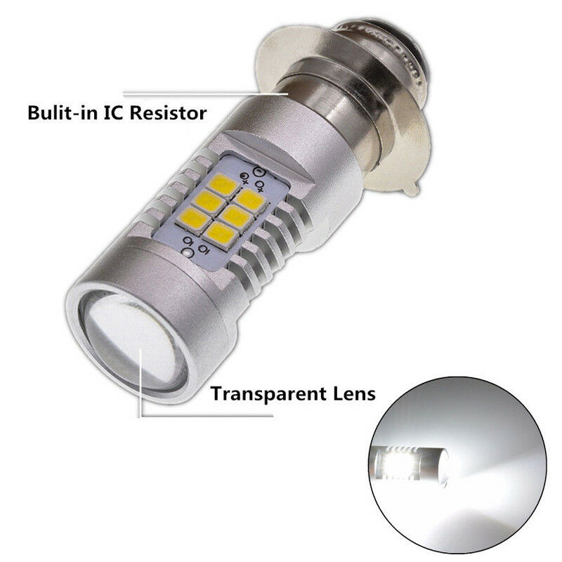 2PCS Universal 12V H6M P15D Moped Scooter LED Headlight Bulb White Fog Light