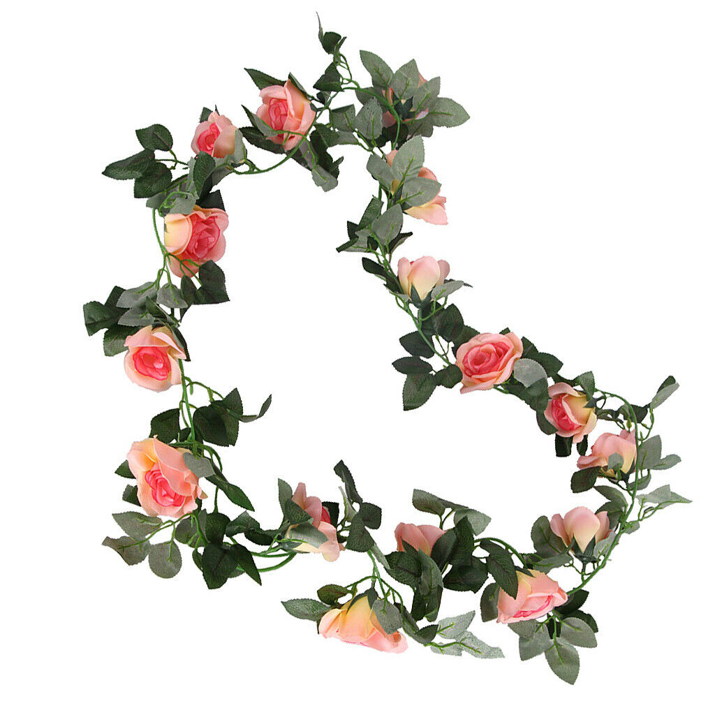2x Artificial Silk Rose Flower Ivy Vine Wedding Party Home Decor Champagne