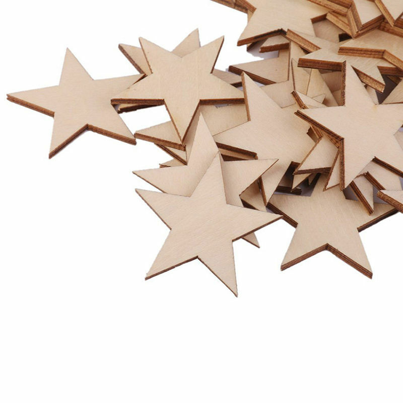 25 Pcs Natural Unfinished Blank Wood Wooden Stars Star DIY Decor Crafts