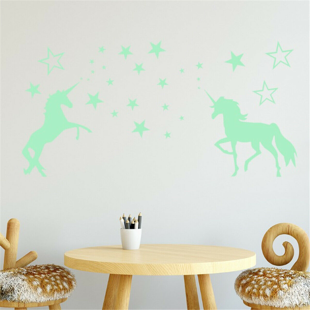 Unicorn & Stars Glow In The Dark Wall Stickers Decals Home Living Room Decor