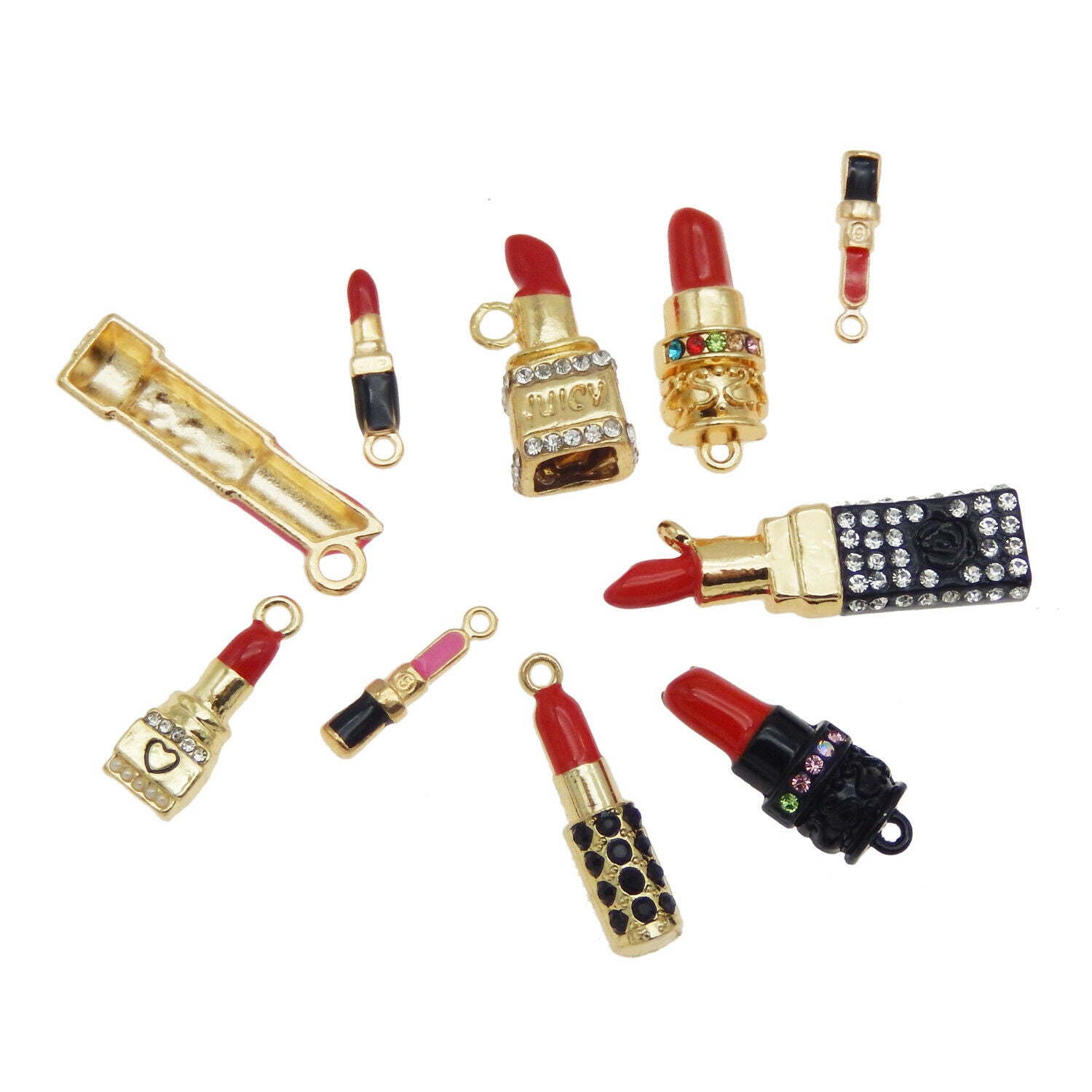 10pcs/Pack Colorful Enamel Plated Cosmetic Lipsticks Pendant Charms DIY Findings
