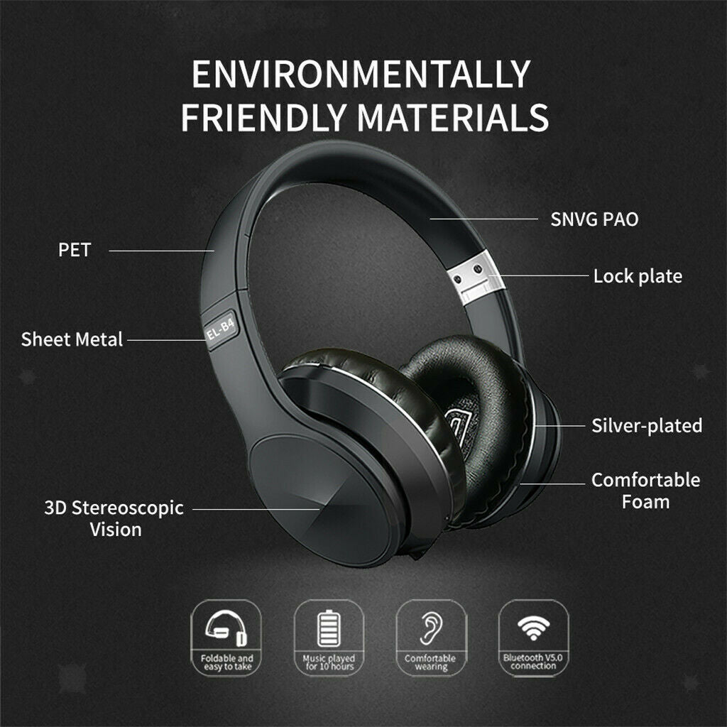 EL-B4 Wireless Headphones Bluetooth Headset FM Radio for Travel/Work/Gaming