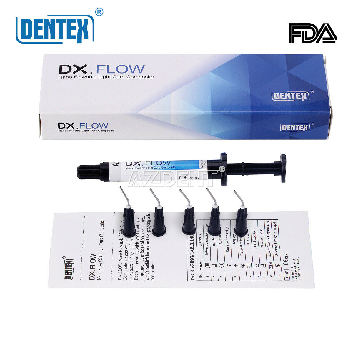 20pcs Dental Flowable Medium Flow Light Cure Composite A3 Shade DENTEX DX.FLOW