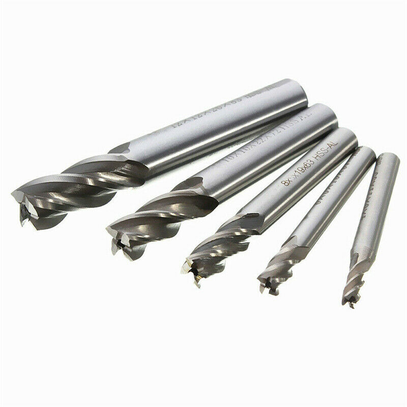 5pcs CNC End Mill Cutter Milling Machine HSS Straight Shank Drill Bit 4 Flute