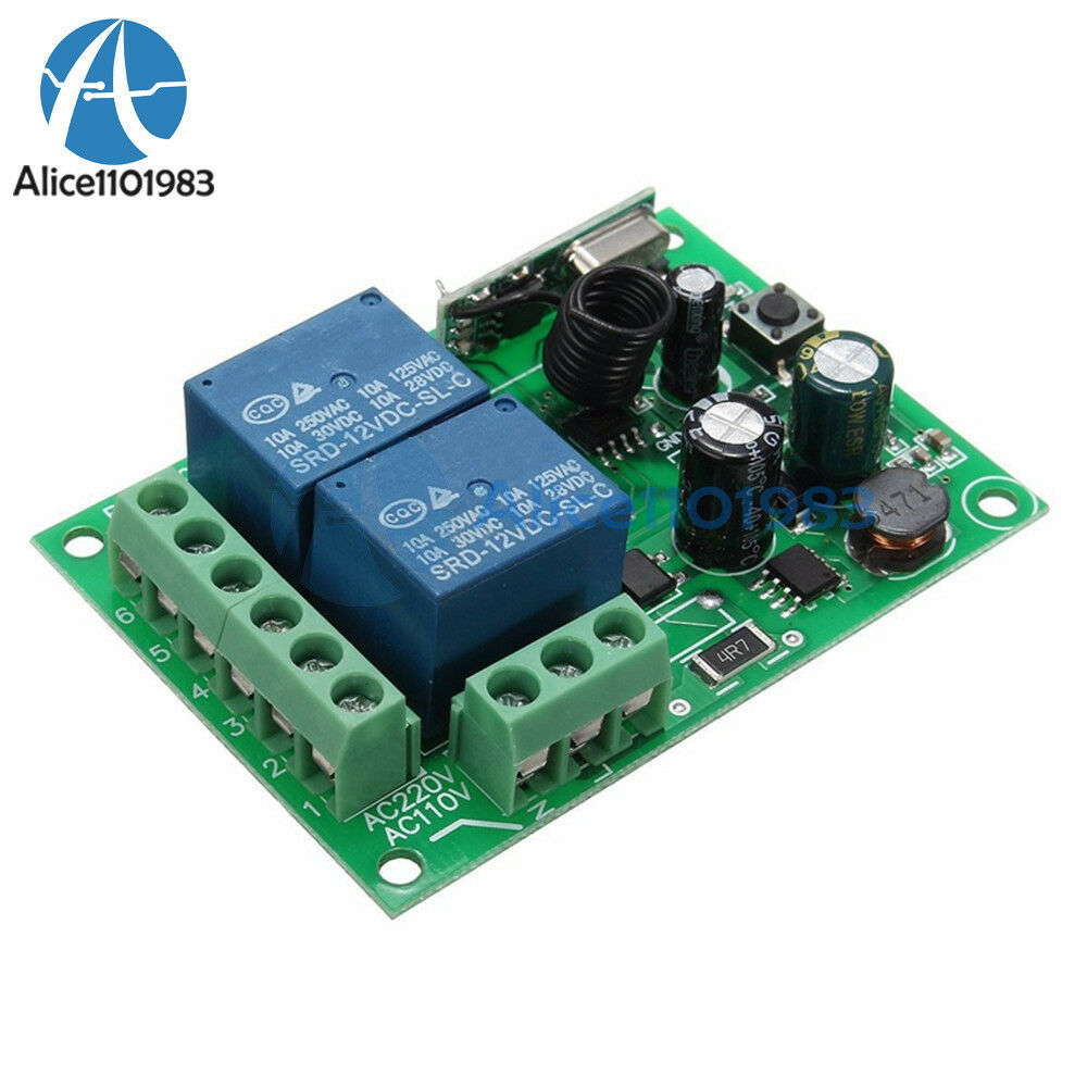 AC 220V 433MHz 2CH Channel Wireless RF Relay Remote Control Switch Receiver 10A