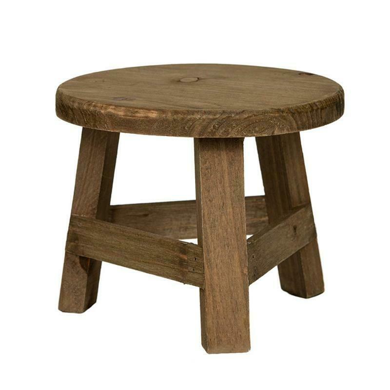 Mini Wooden Stool Display Stand Round Flower Shelf Bonsai Rack Garden Plant Pot