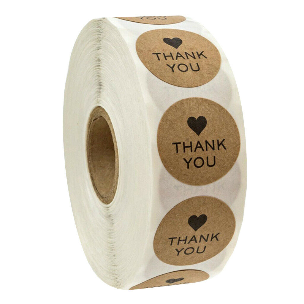 1 Inch Round Kraft Thank You Stickers 500 Adhesive Labels Per Roll Natural Kraft