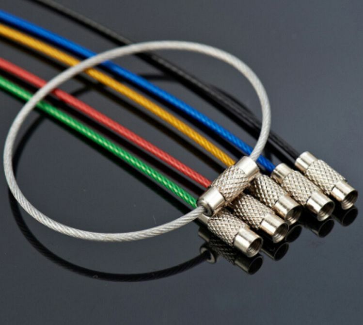 5pc Sport Wire Carabiner KEY CHAIN Cable Stainless Steel RING Screw Locking New~