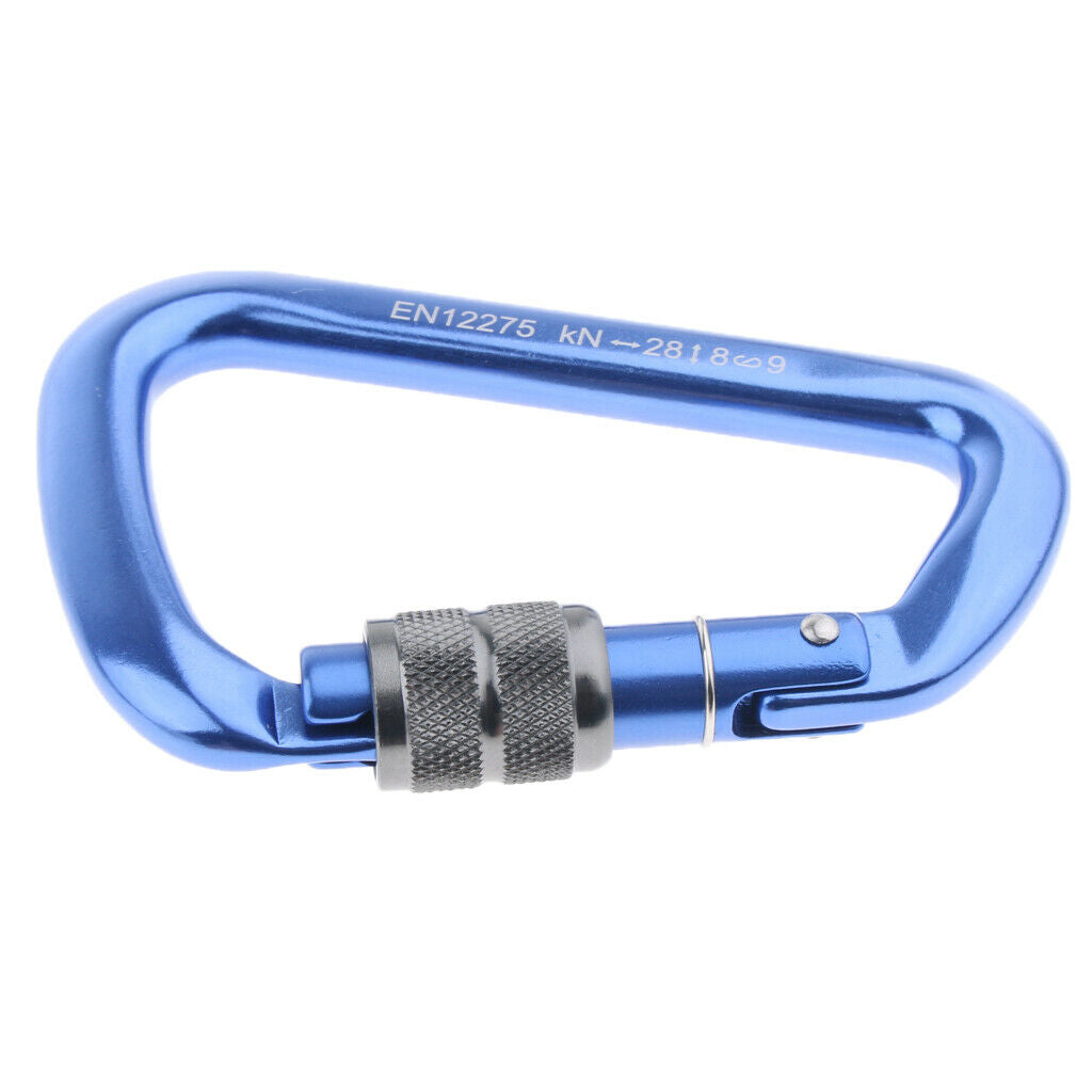 28KN Aluminum Climbing Mountaineering D Type Carabiner Blue Screw Lock