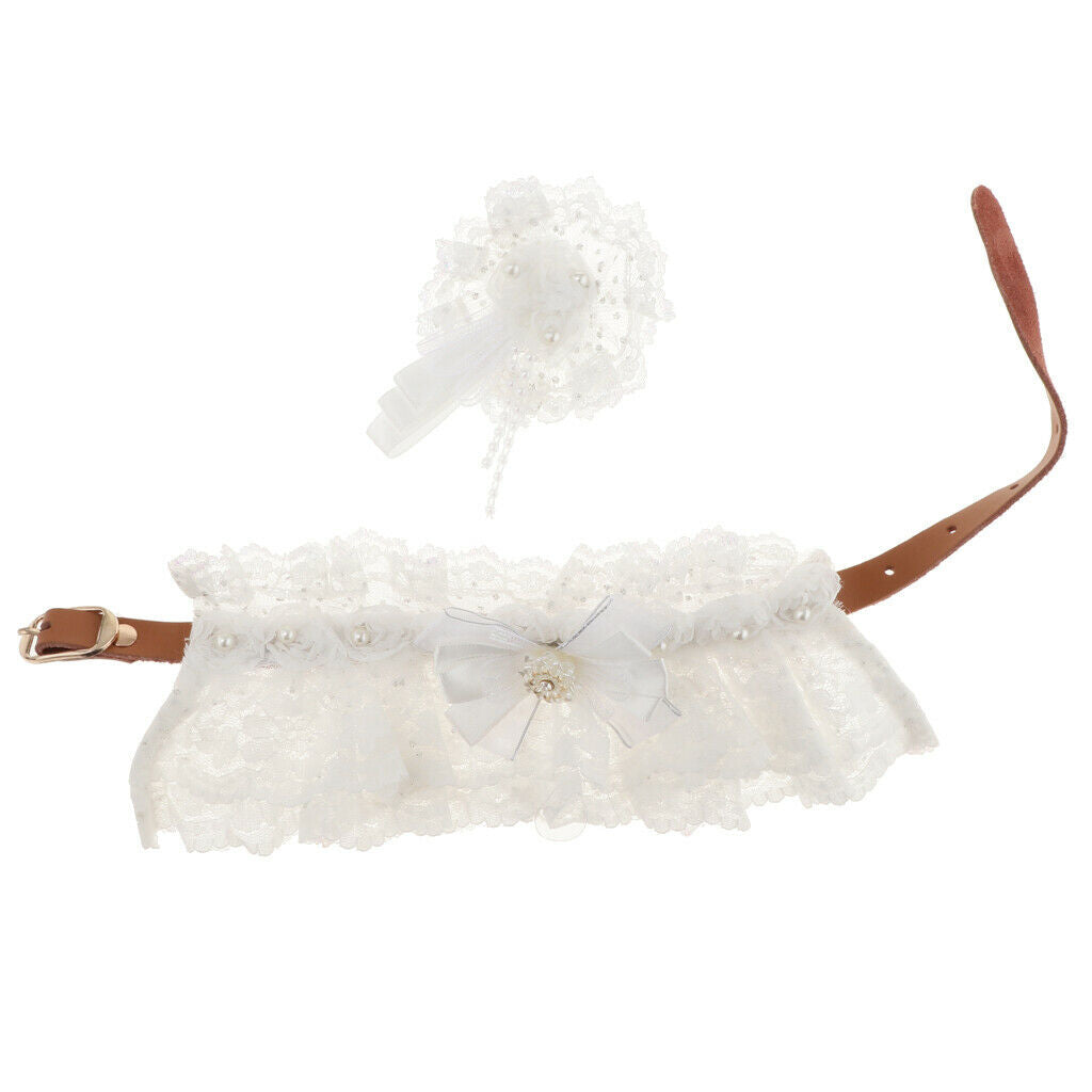 Adjustable Pet Dog Cat Bandana Collar Neckerchief Scarf with Lace White