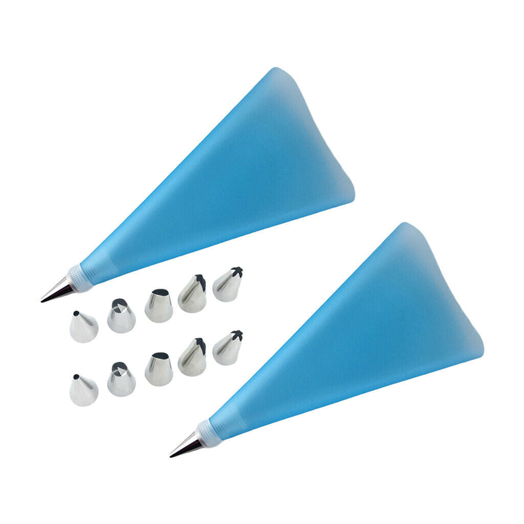 Set of 2, Reusable Icing Piping Bag and Nozzles Cake Decorating DIY Blue