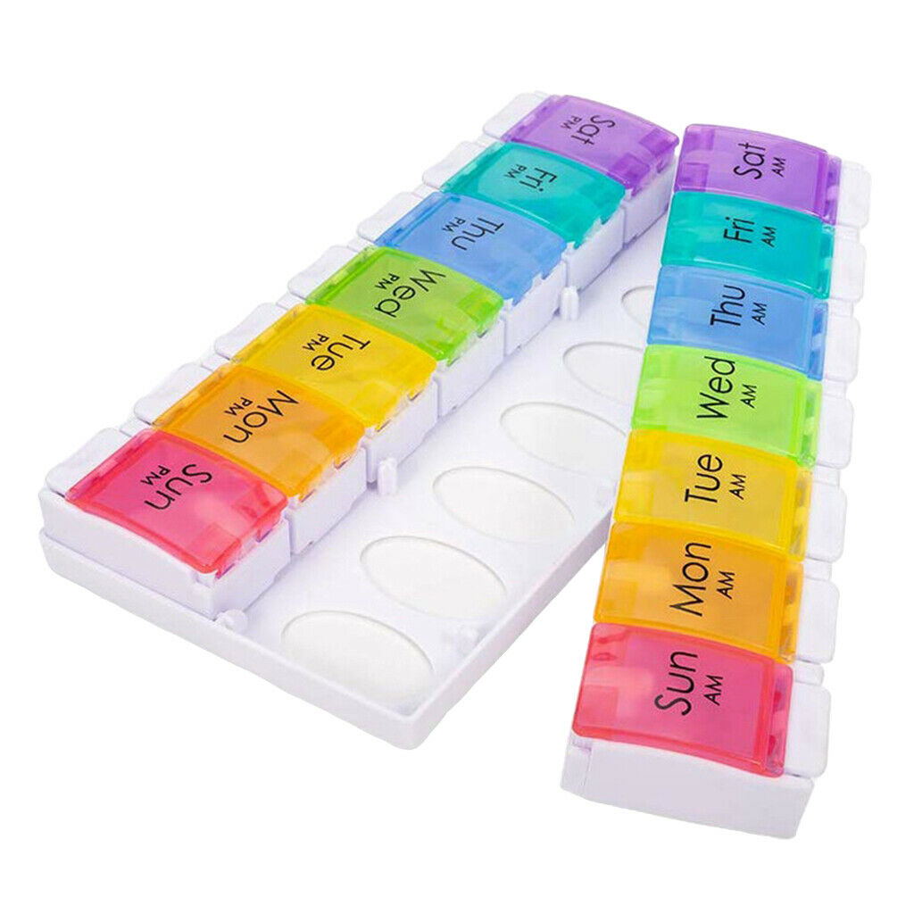7-Day Weekly Pills Organizer 2 Times a Day Push Button Daily Colored Case