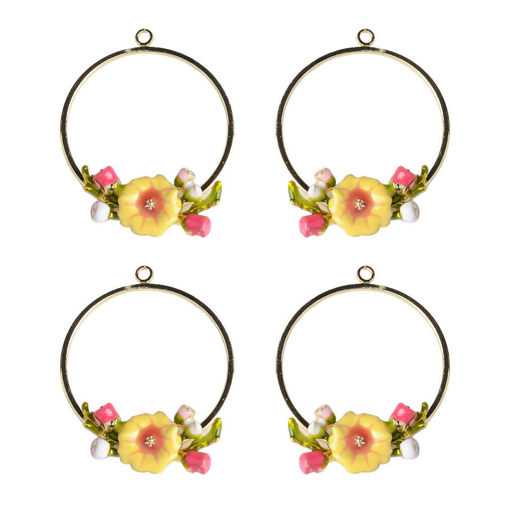 4pc Charms Flower Pendant Beads Necklace Jewellery Making Enamel Earrings