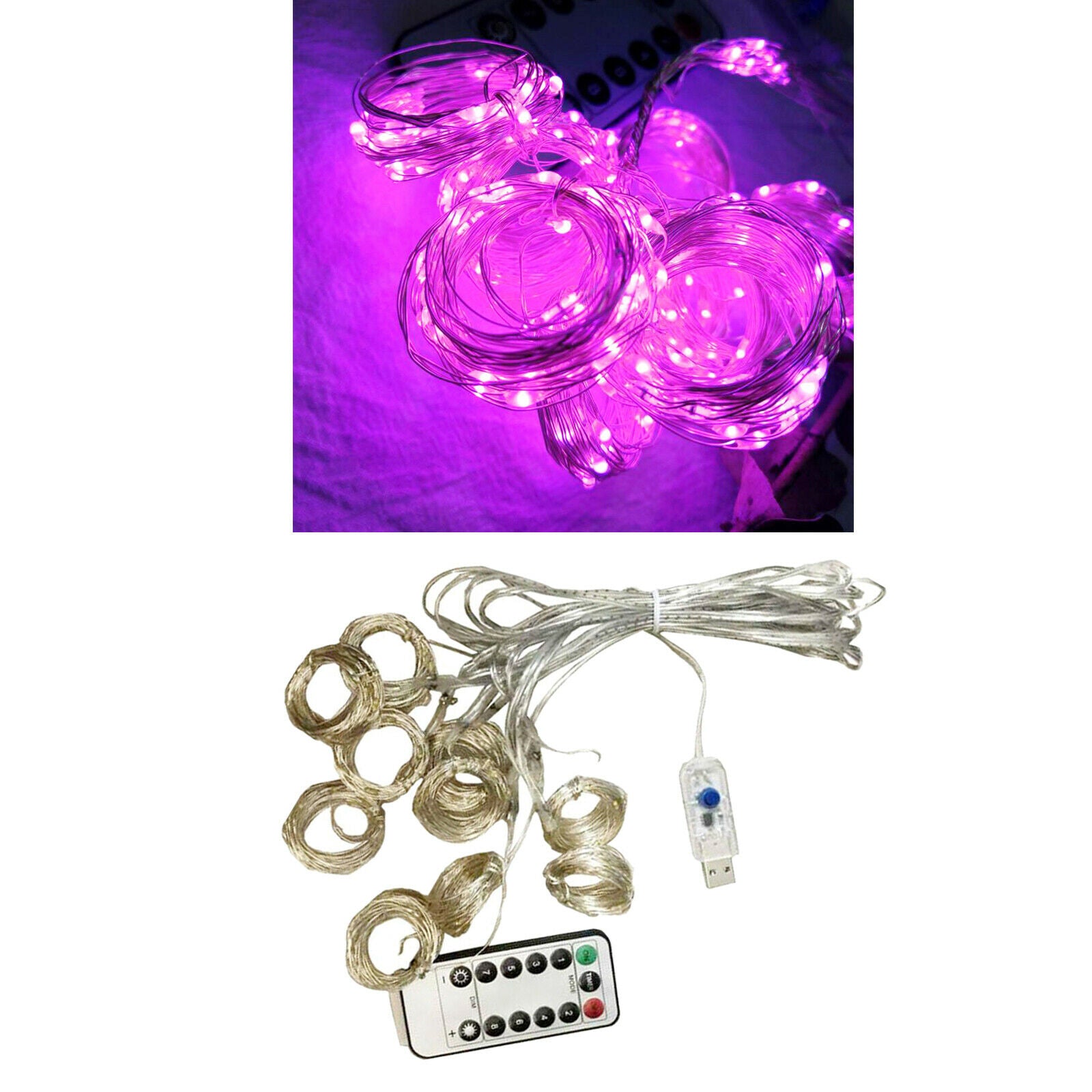 Christmas 3x3m 300LED USB Curtain Fairy String Lights Pink
