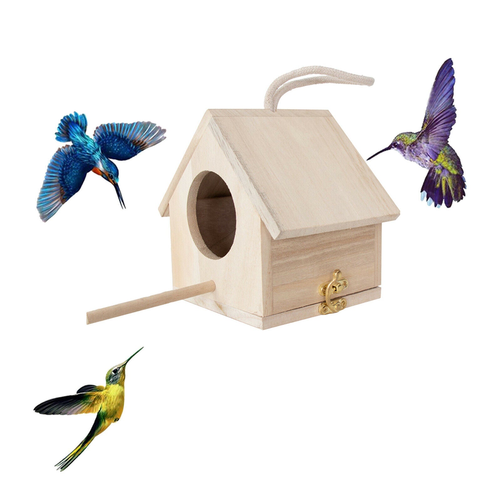 Unpainted Wooden Birdhouse Outdoor Hanging Bird Cave Bird Breeding Nest