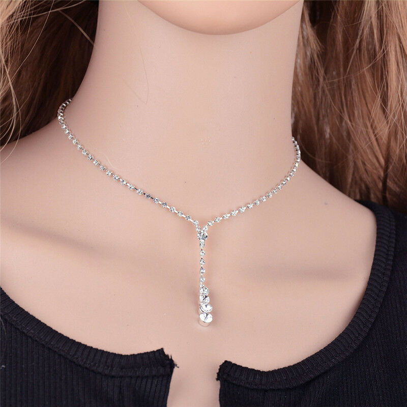 1 Set Wedding Bridal Rhinestone Crystal Necklace Drop Earrings New Jewelr.l8