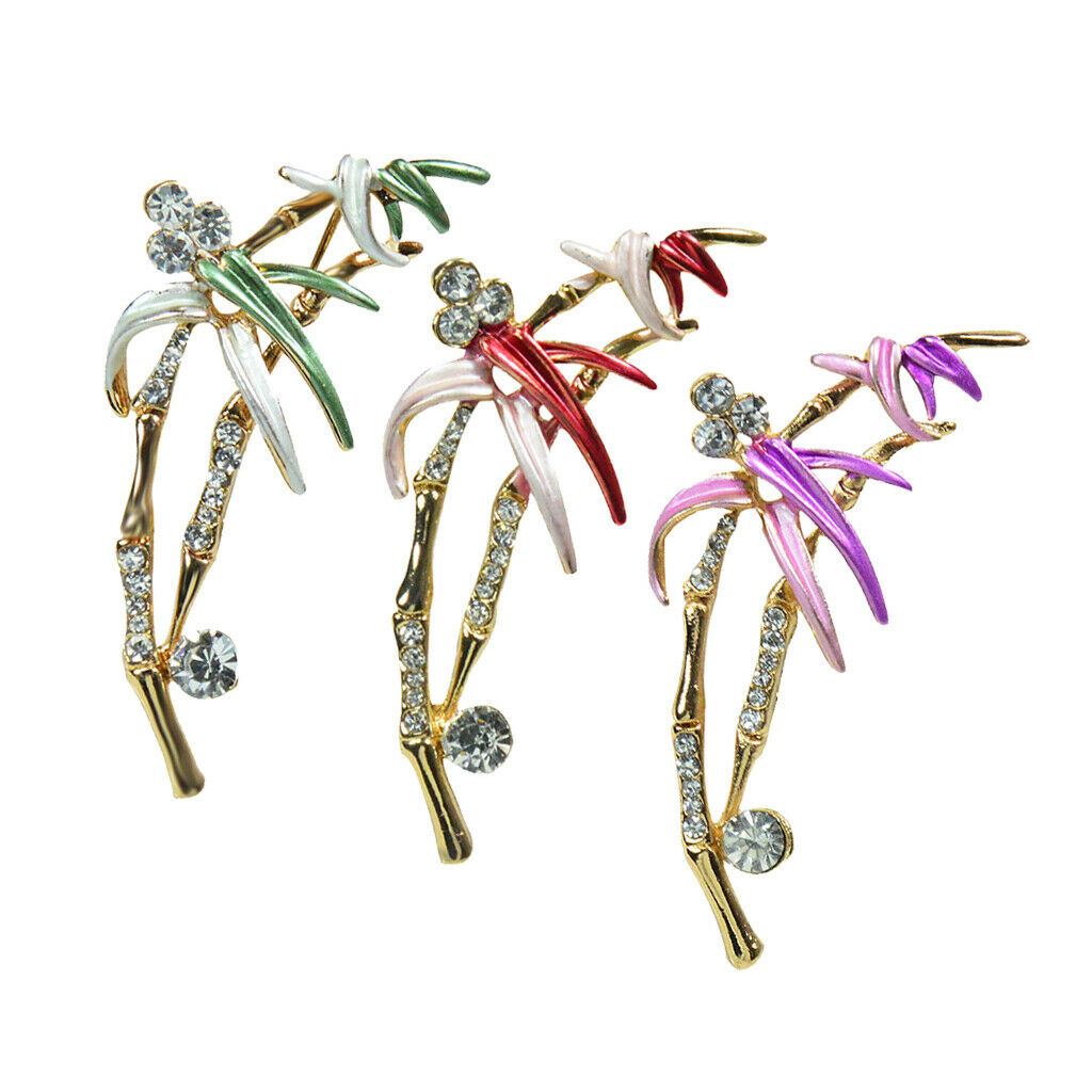 Natural Inspiration Bamboo Brooch Crystal Rhinestone Brooch Pin Green