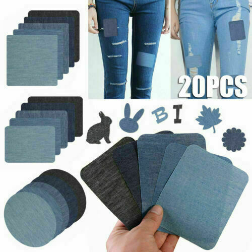 20X DIY Design Iron on Denim Fabric Patches Clothing Jeans Repair Kit Quick Fix