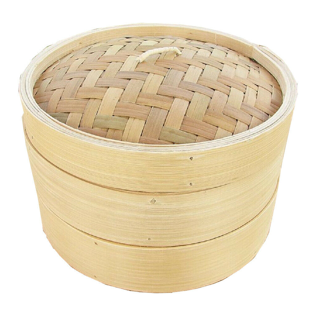 2PCS Natural Bamboo Steamer Basket Classic   Sum Seafood Steamer 7.9inch