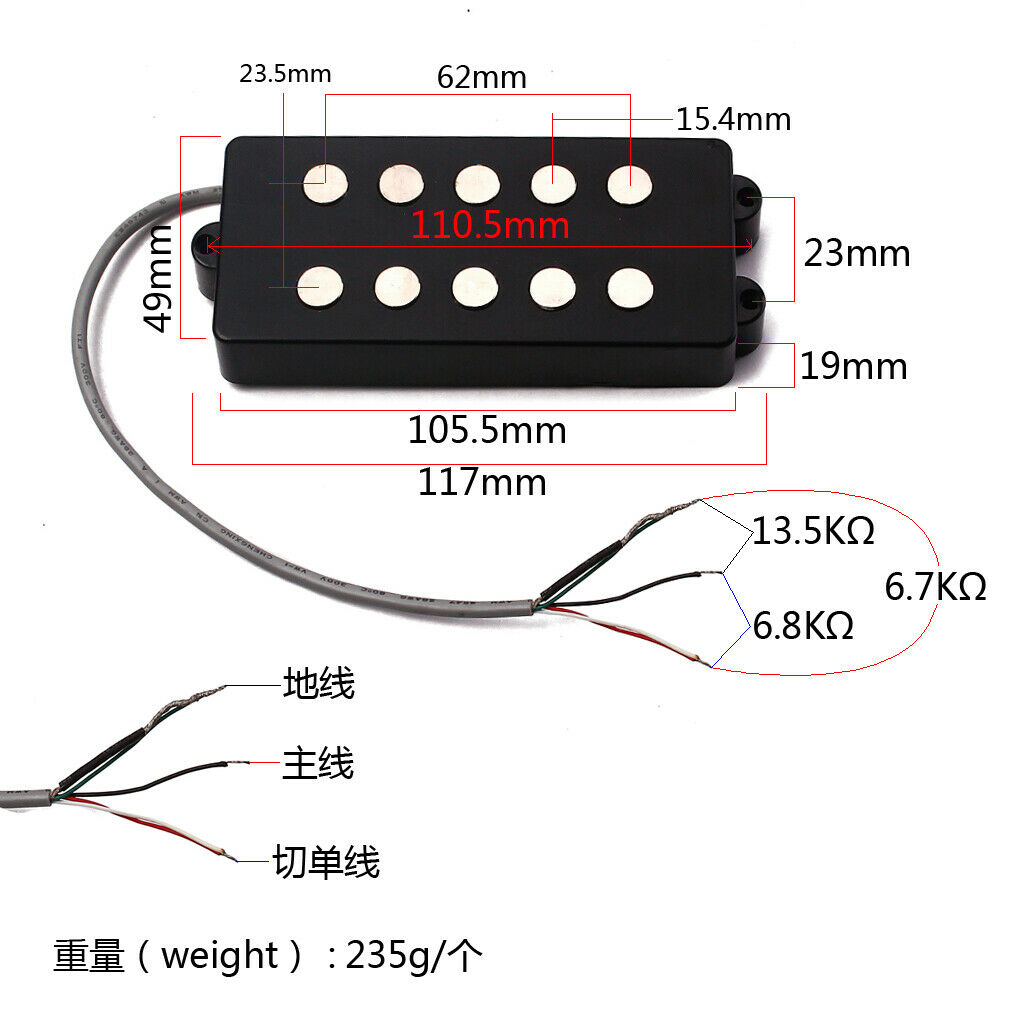Bass Sound Pickup 5String Humbucker Double Coil Acoustic Electric Transducer
