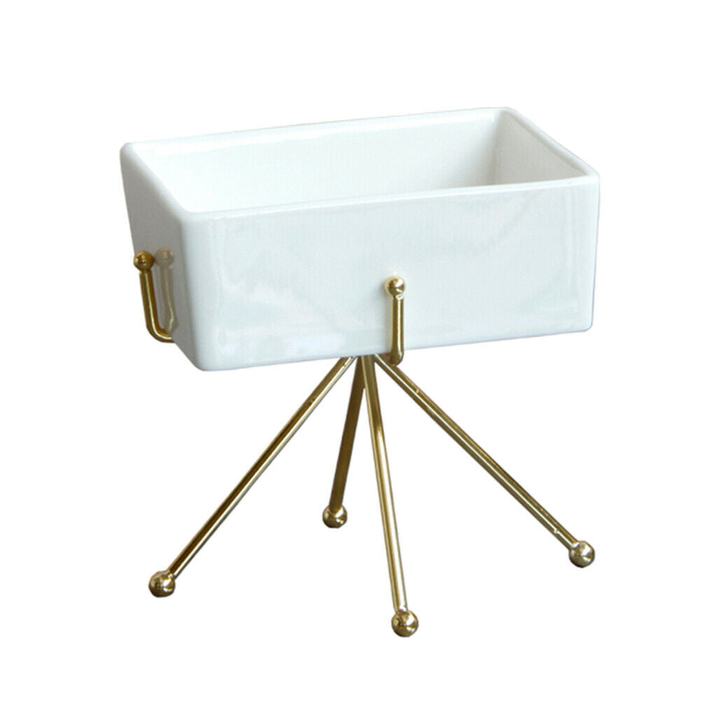 Storage Box Ceramic Makeup Jewelry Sewing Organizer Bin with Golden Rack
