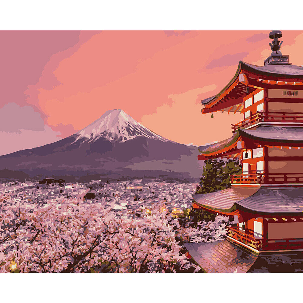 DIY Digital Oil Painting By Numbers Kit Flower Tower Canvas Drawing Picture @