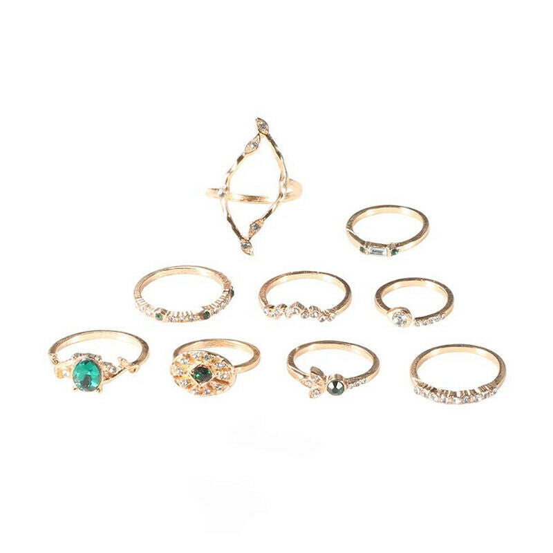 9Pcs/Set Bohemia Crystal Knuckle Rings Joint Finger Tip Rings Women Jewel.l8