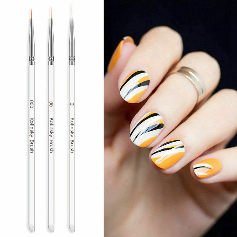 3X Nail Art Tiny Thin Fine Liner Acrylic Decor Pen Brush Painting Drawing Set CA
