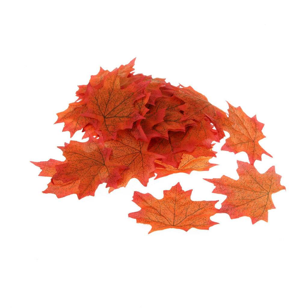 100x Artificial Maple Leaf Fall Autumn Leaves Craft Costumes Decor Orange