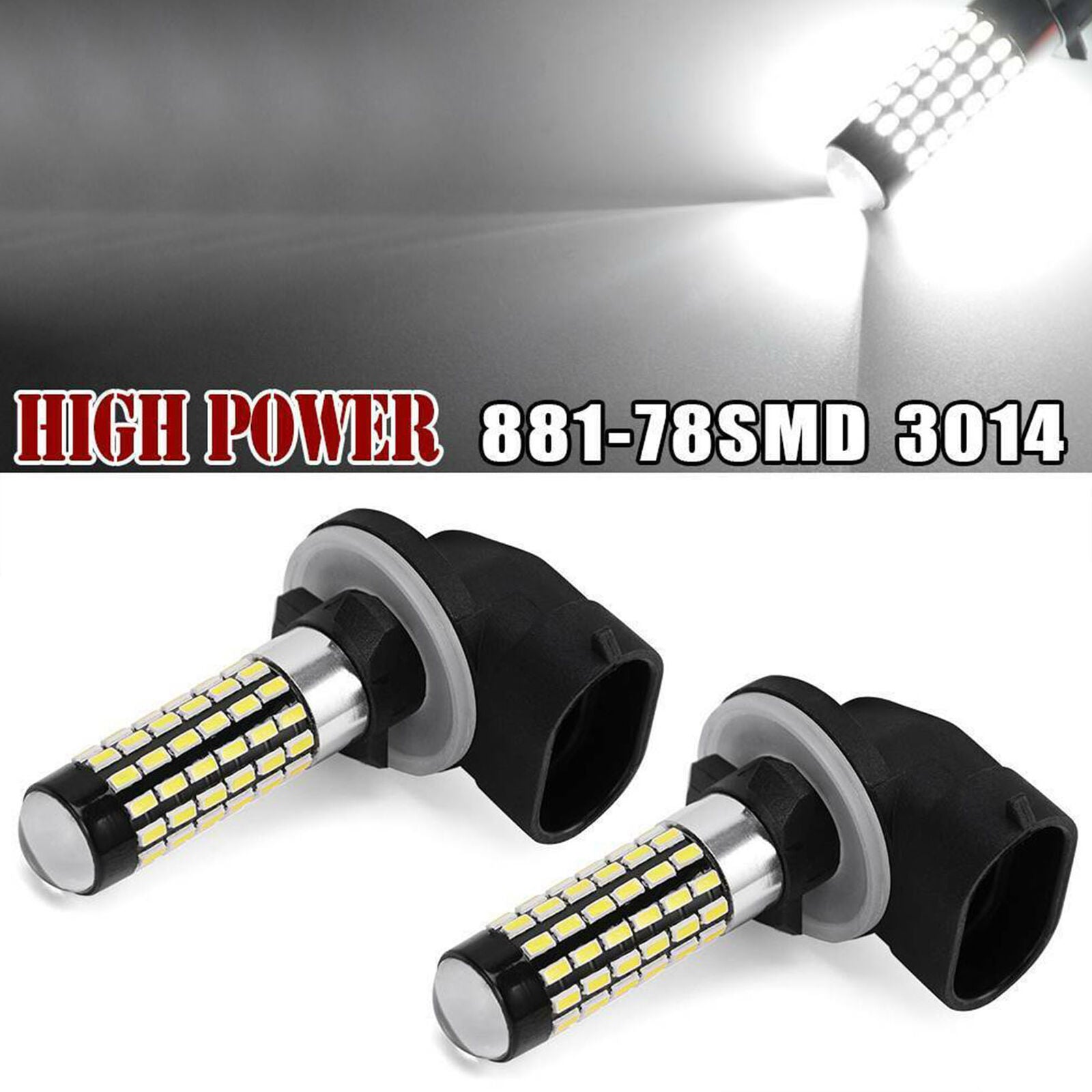 2pcs White 6000K 881 LED Bulb 78SMD 3014 Fog Driving light DRL 862 889 894 New