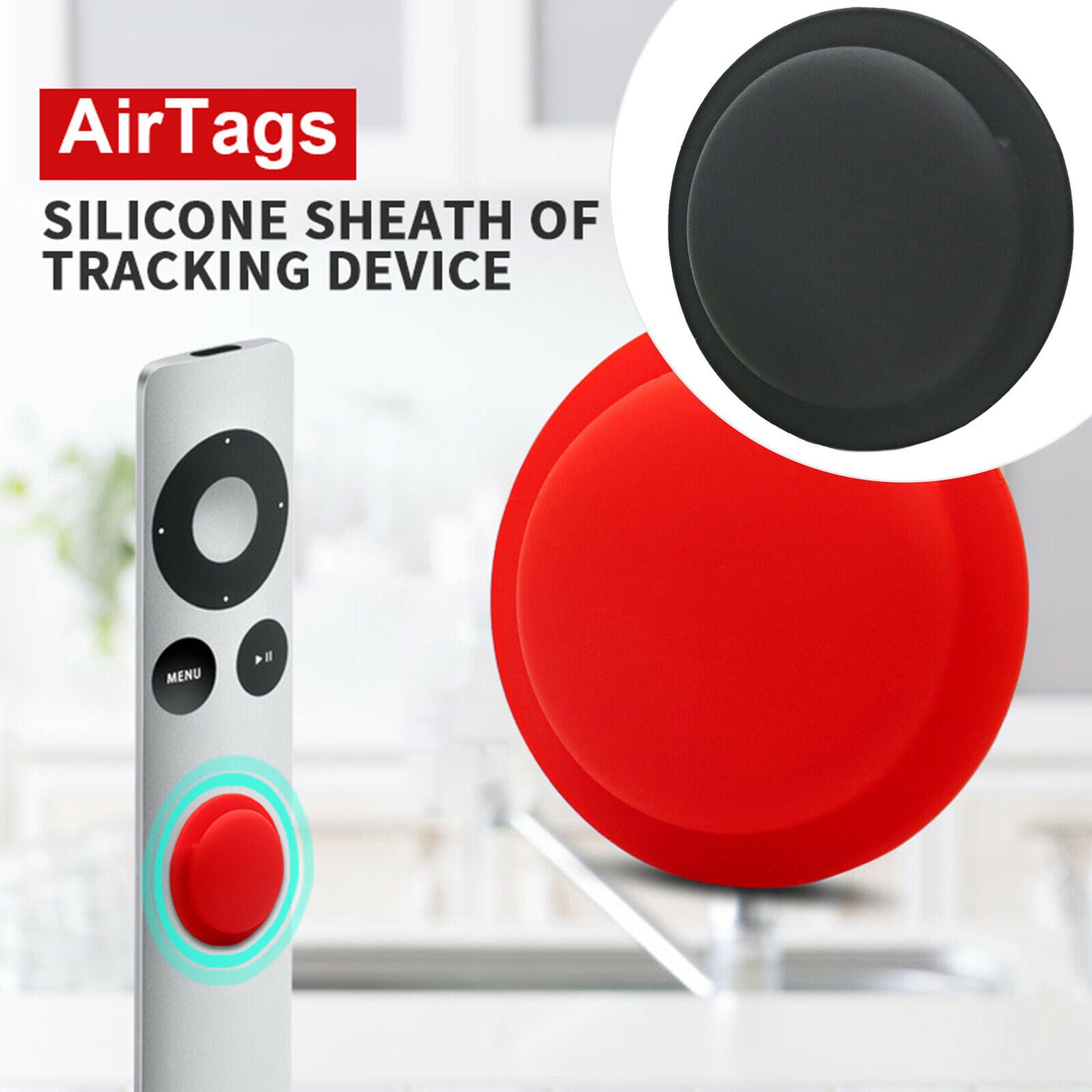 2X Protective Silicone Case Tracker Holder with Key Chain For AirTag Black