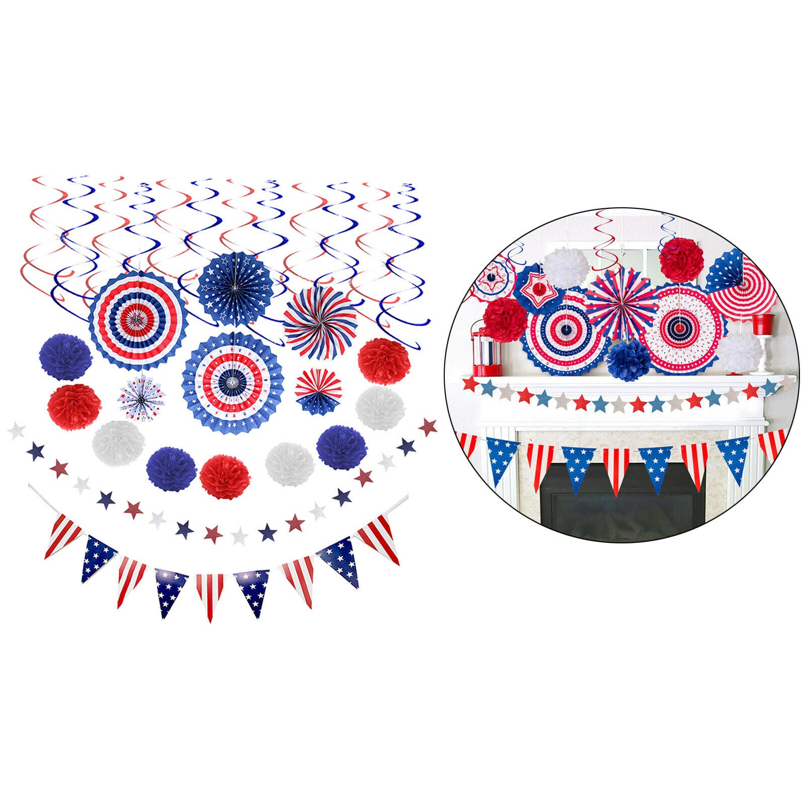 Fourth Of July Patriotic Decorations Hanging Swirl Independence Day Ornaments