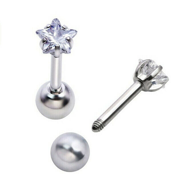 Pair Stainlss Propeller Earring  Zircon Steel Bar 1.2mm Bolt Unisex