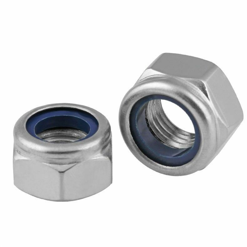 2PCS M8 x 1.25mm Left Hand Thread Nylon Insert Lock Nuts Nyloc Nuts 304 Stainles